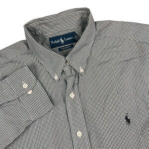 Ralph Lauren Dress Shirt Mens Large 17‎ 34/35 Classic Fit Button Up Black White